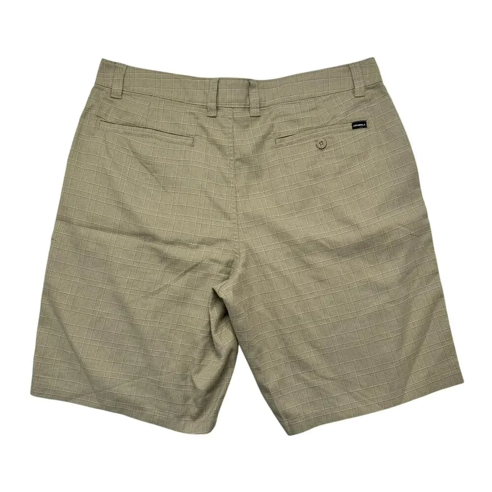 O’NEILL Tan Plaid Walking Chino Woven Shorts Size 36 Mens Preppy Dad